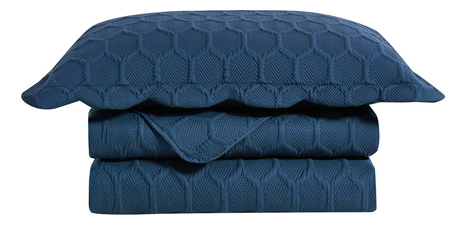 Colcha Solteiro Ilusion Favo 3d C/ Porta Trav Azul Camesa