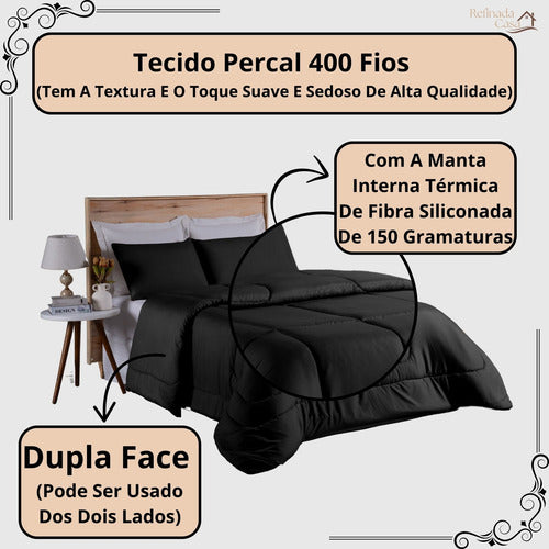 Edredom Queen Percal 400 Fios Grosso Super Casal Tamanho Hotel