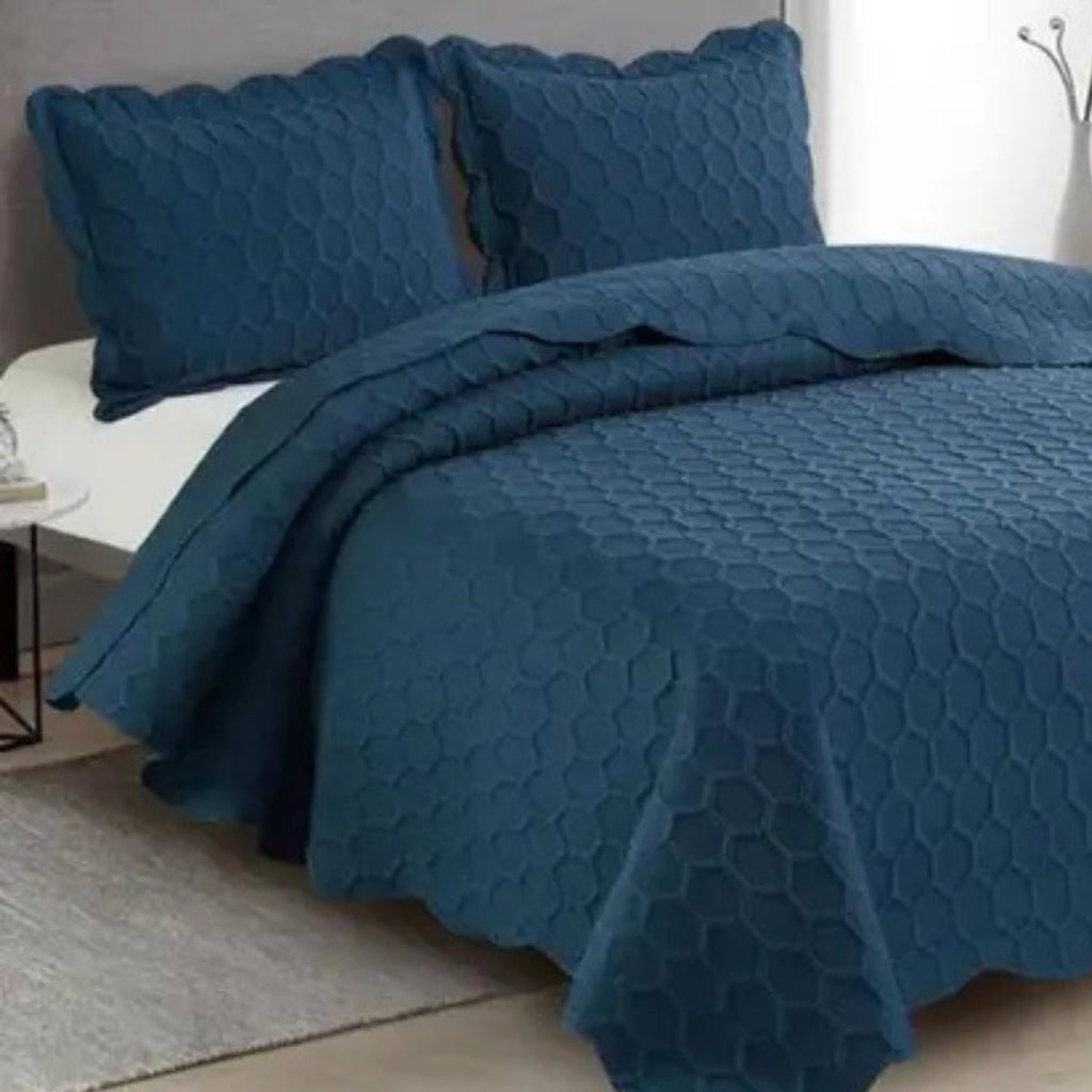 Colcha Solteiro Ilusion Favo 3d C/ Porta Trav Azul Camesa