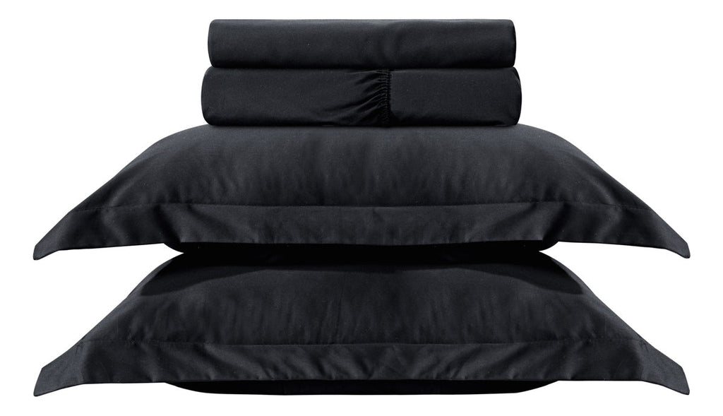 Jogo De Lençol King Size 4 Peças 400 Fios 100% Algodão Unik Cor Preto Desenho Do Tecido Liso